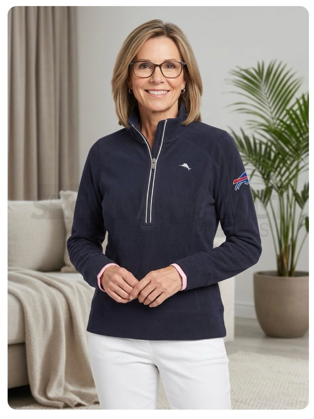 Tommy Bahama OFFICIAL BUFFALO BILLS half zip sweaterNavy with Red Team Lettering